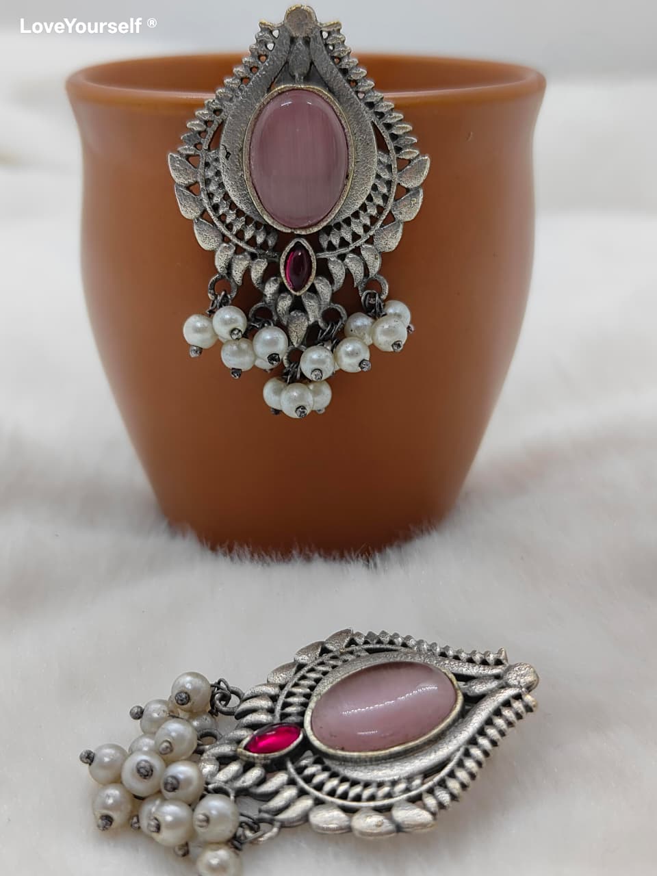 LoveYourself German Silver Earring - Pink Stone Earring