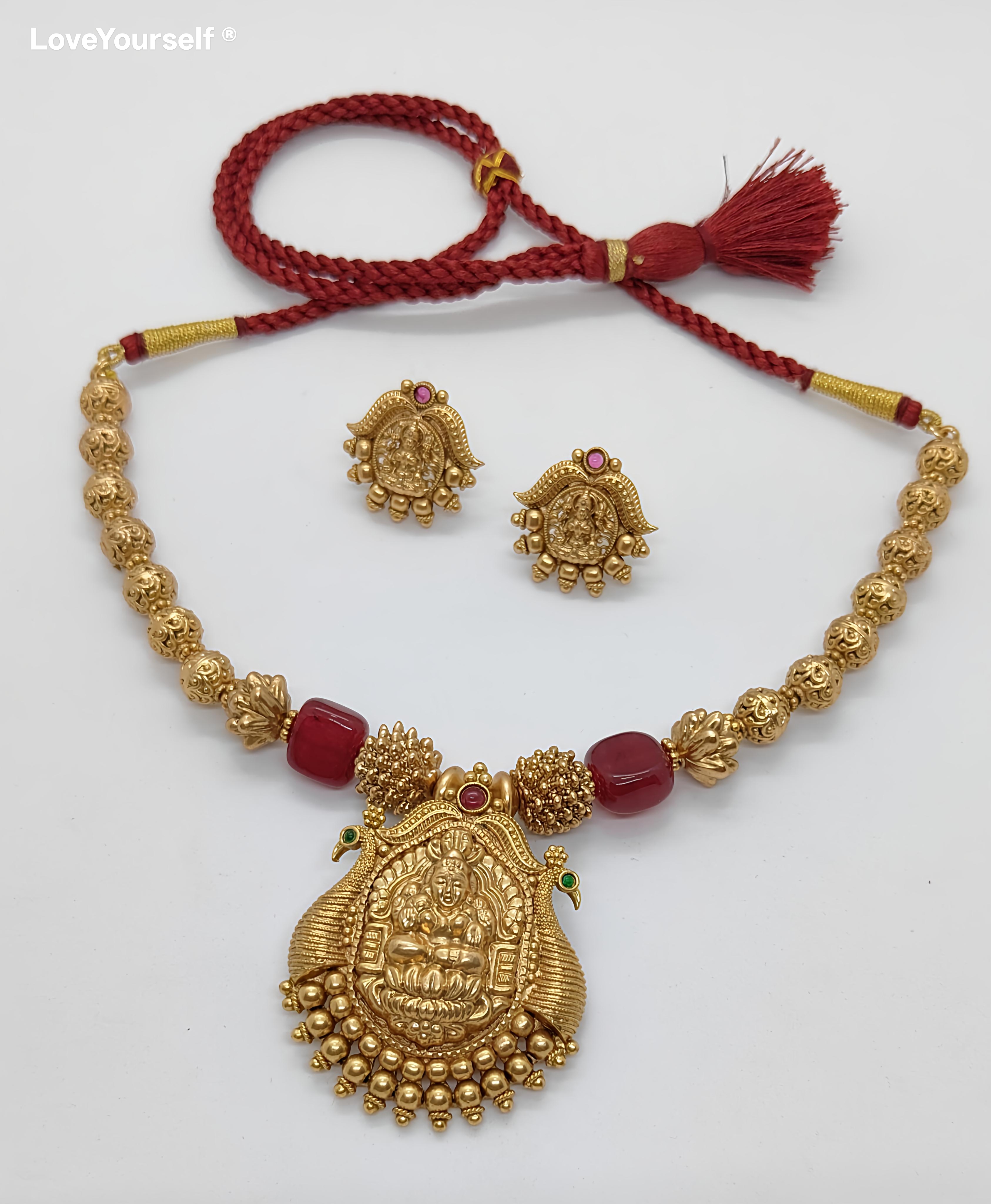 LoveYourself Traditional Necklace Set with Laxmi Peacock Pendant