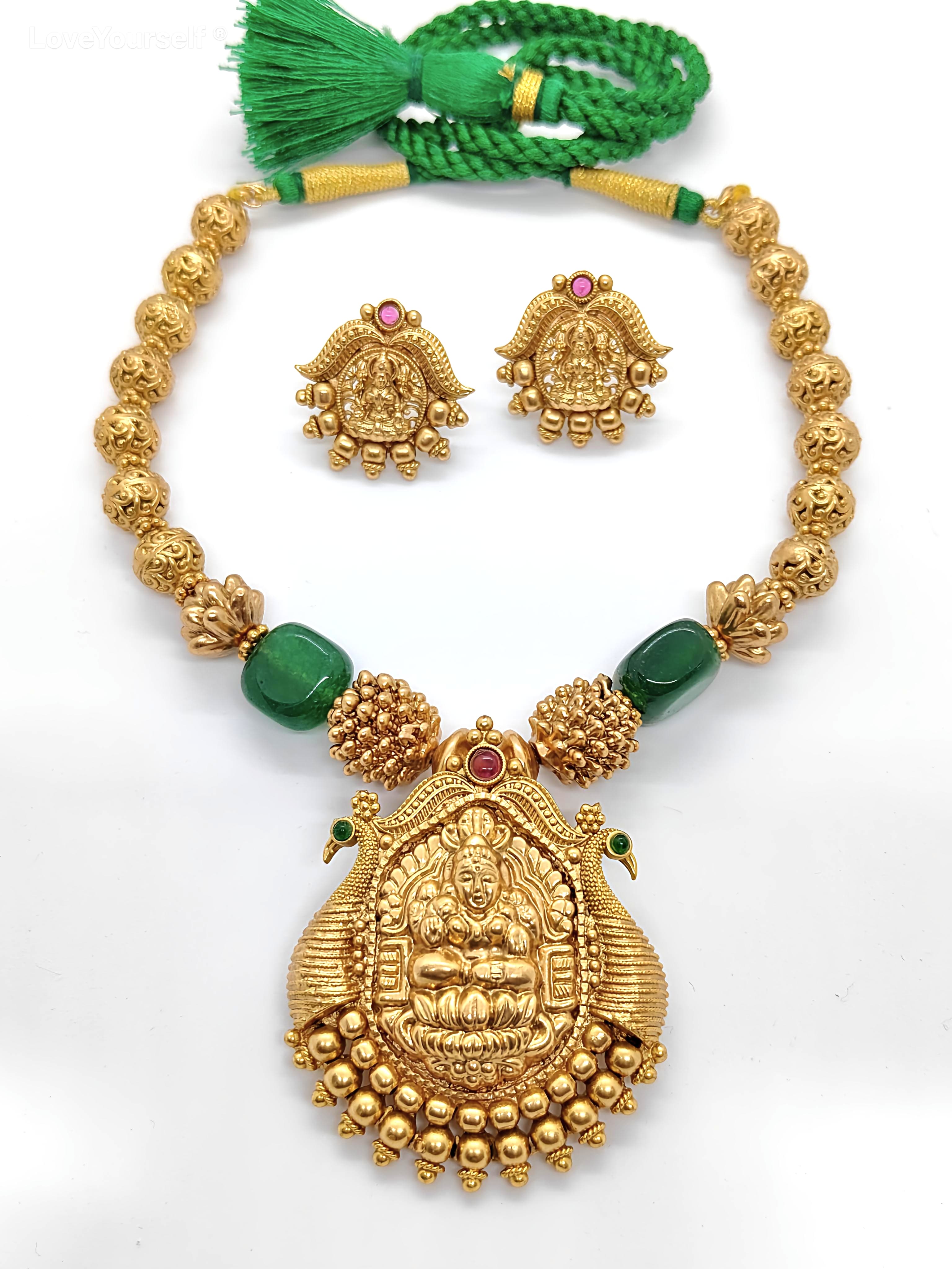 LoveYourself Traditional Necklace Set with Laxmi Peacock Pendant