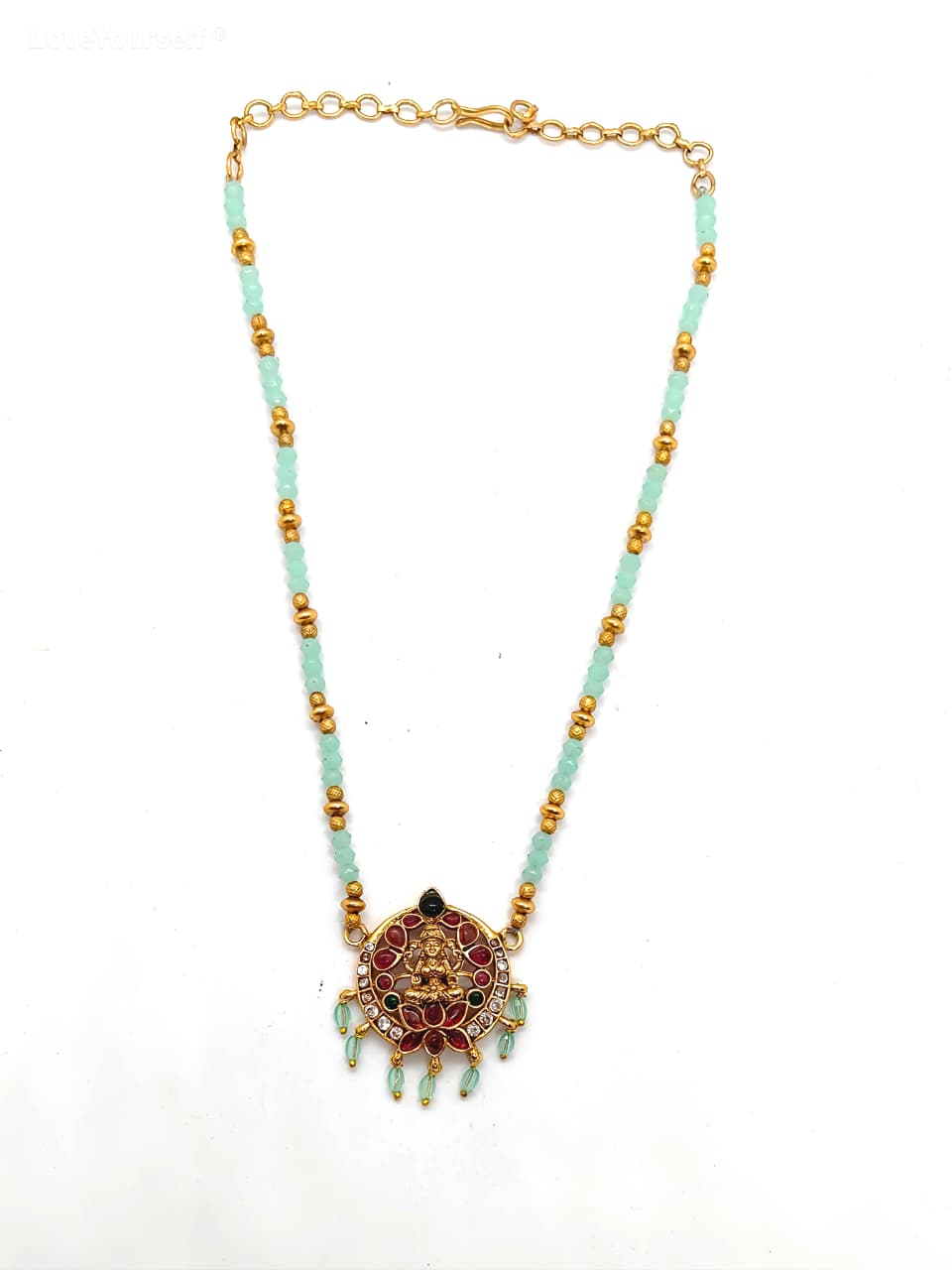 LoveYourself Traditional Necklace Set - Mint Bead Laxmi Pendant