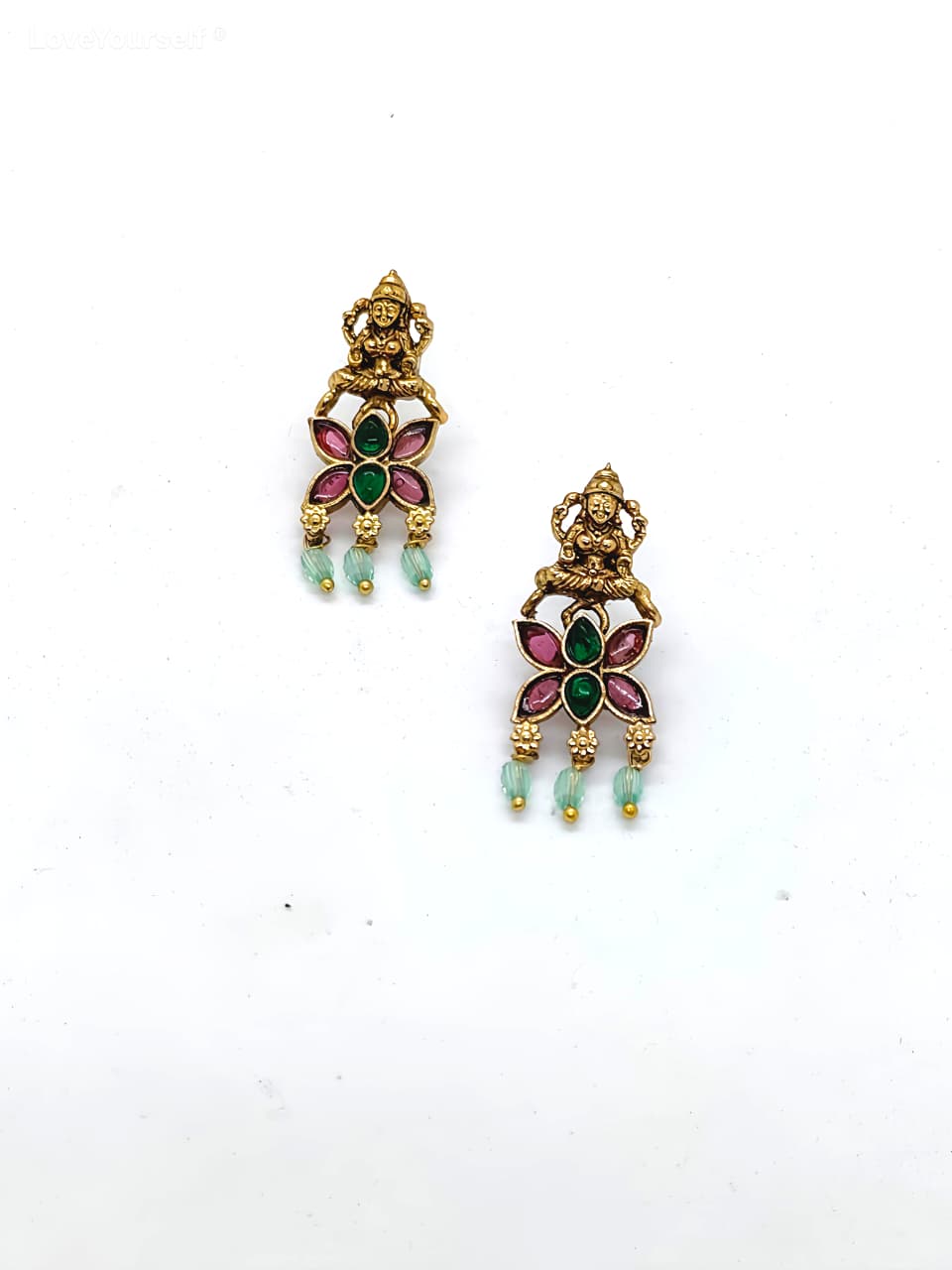 LoveYourself Traditional Necklace Set - Mint Bead Laxmi Pendant