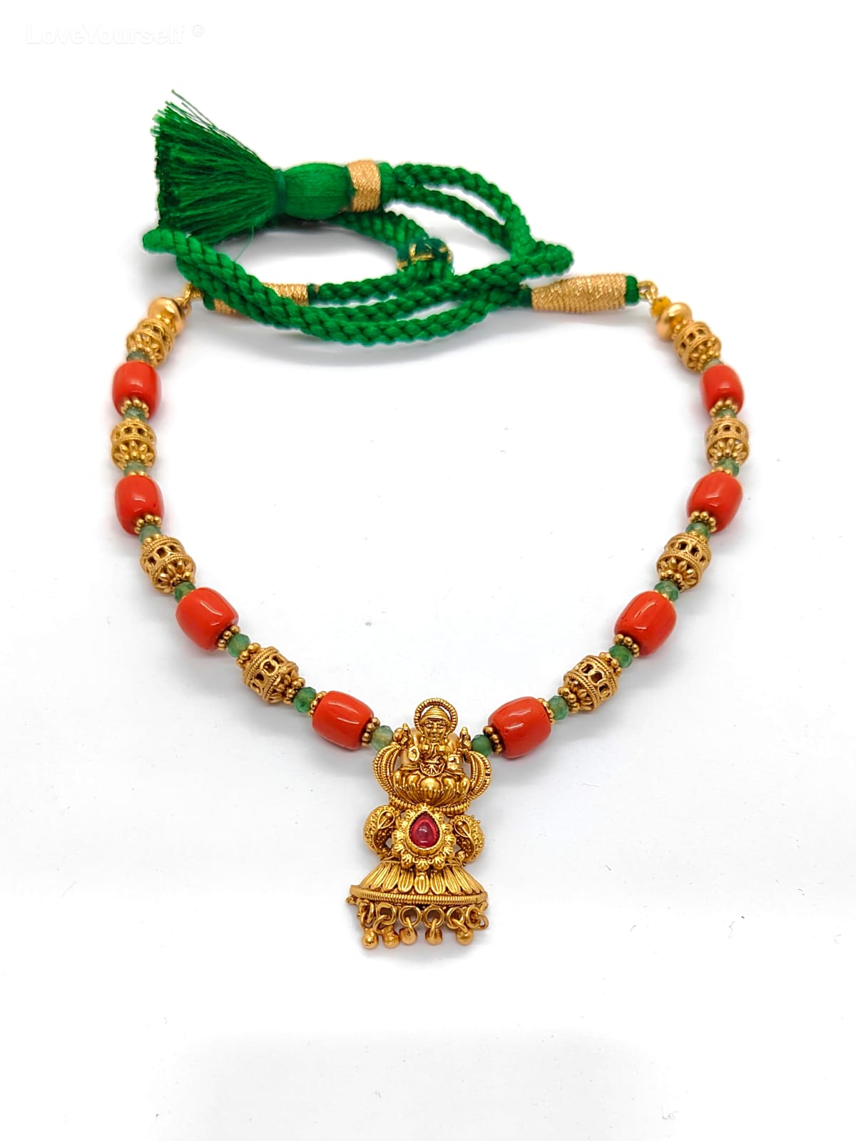LoveYourself Traditional Necklace Set - Coral Laxmi Pendant